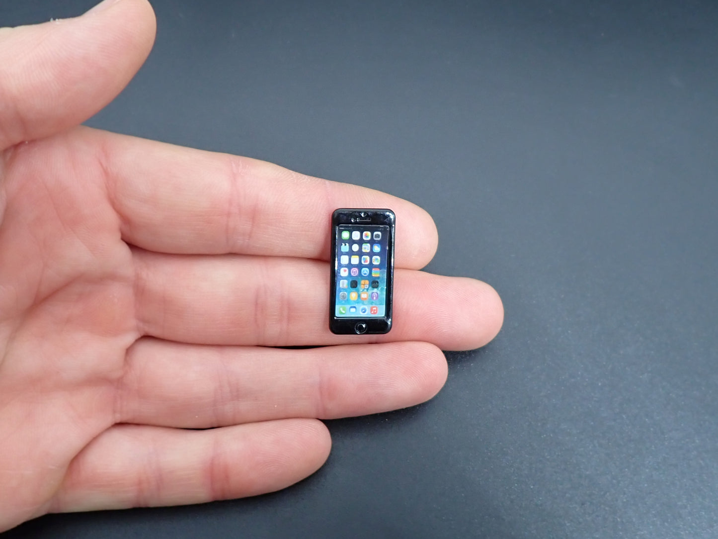Miniature Phone Iphone Black Mobile Dollhouse Accessory. 1:6 Scale