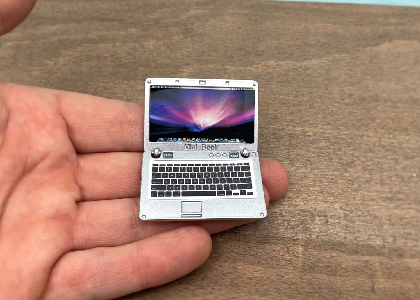 Miniature Apple Mini Macbook Silver Laptop Computer Dollhouse Accessories Scale 1:6