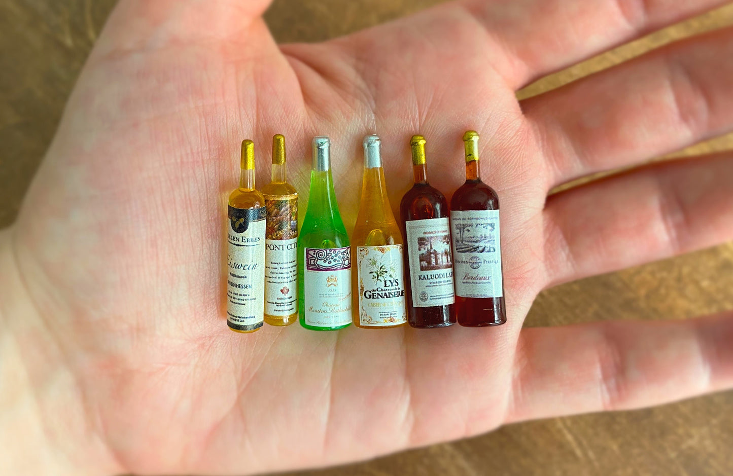 Miniature Wine Bottles Dollhouse Handmade Kitchen Accessory. 1:12 Scale