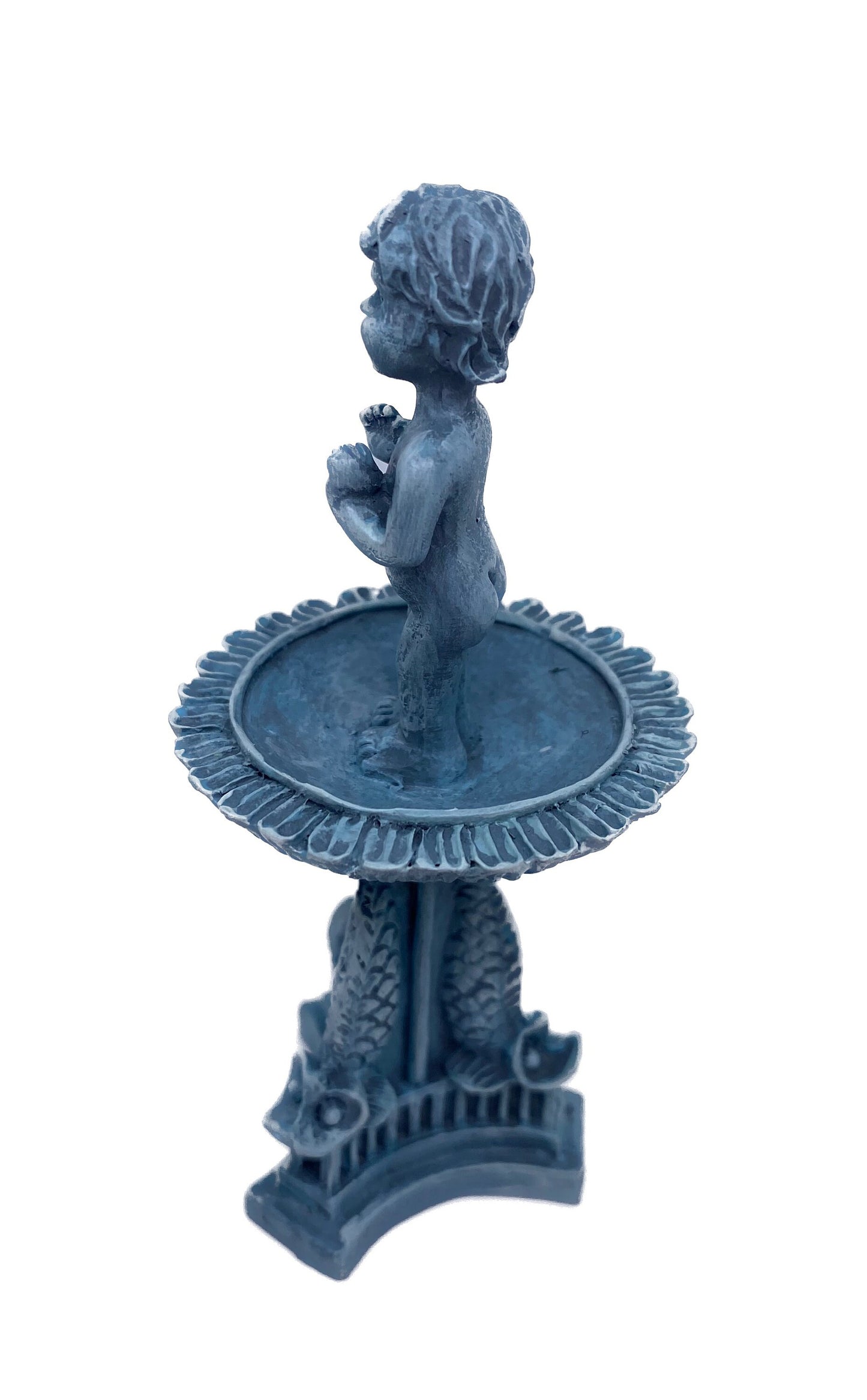 1:12 Scale Miniature Hand Painted Cherub Bird Bath. Handmade Dollhouse Model