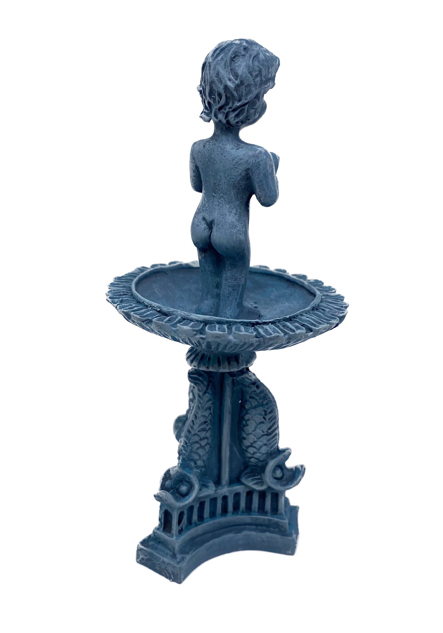 1:12 Scale Miniature Hand Painted Cherub Bird Bath. Handmade Dollhouse Model