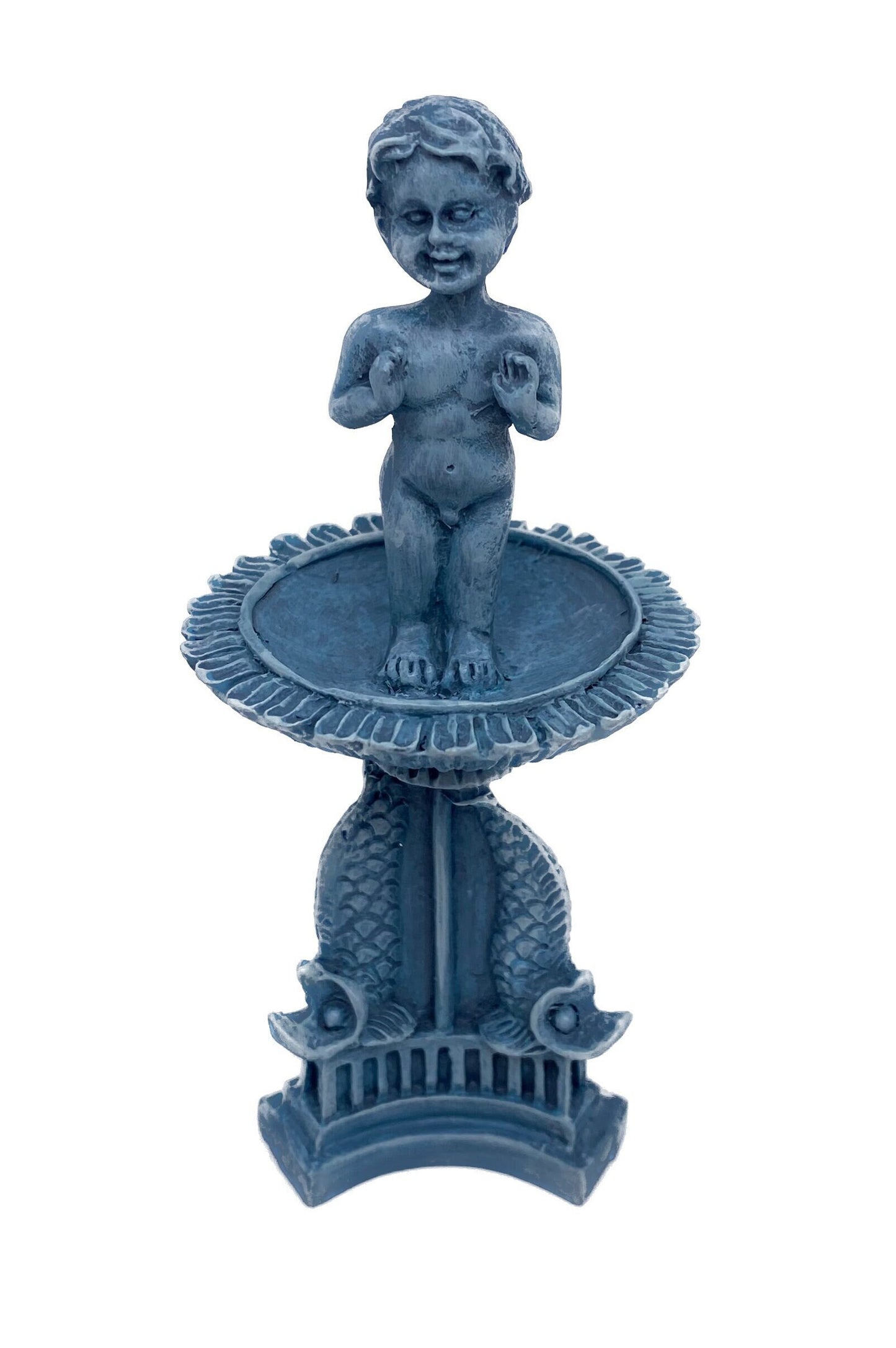 1:12 Scale Miniature Hand Painted Cherub Bird Bath. Handmade Dollhouse Model