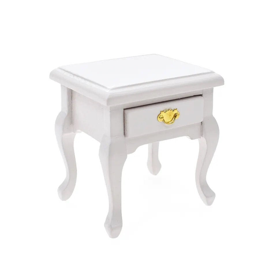 Miniature White Side Table. Model Dollhouse Bedside Table. 1:12 Scale
