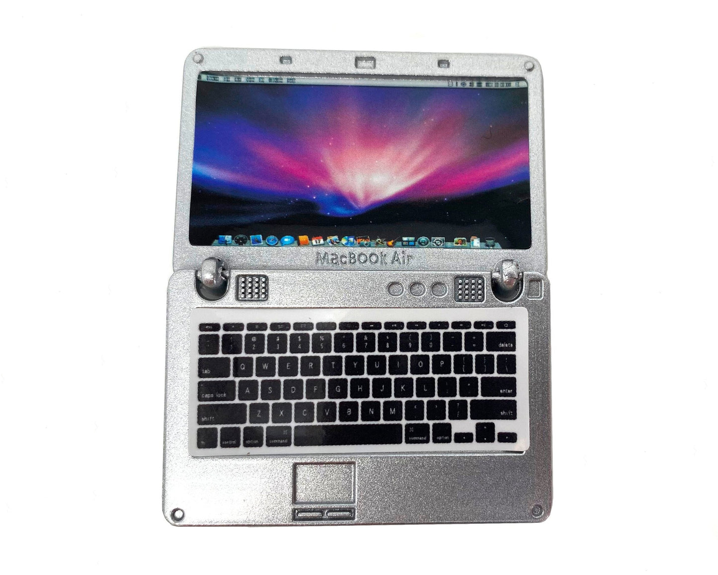 Miniature Apple Mini Macbook Silver Laptop Computer Dollhouse Accessories Scale 1:6