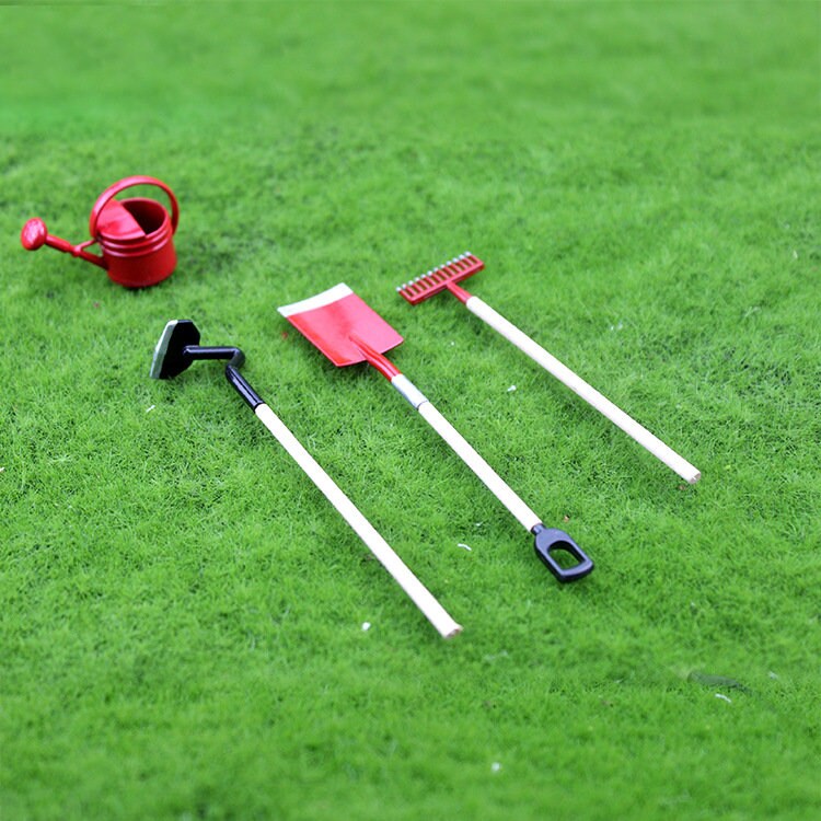 Miniature Rake and Spade Garden Tools 1:12 Scale Dollhouse Accessory Set