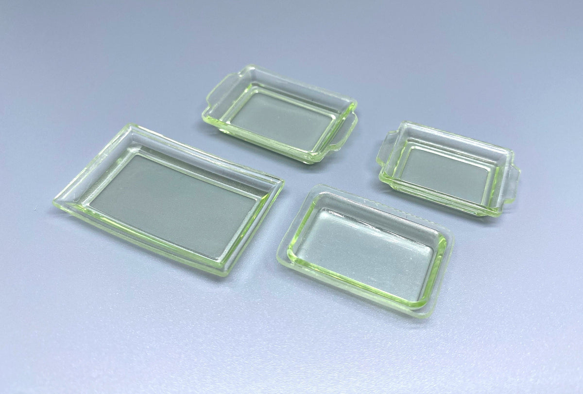 Miniature Pyrex Oven Trays Light Green Kitchen Dollhouse Cooking Accessories 1:12 Scale
