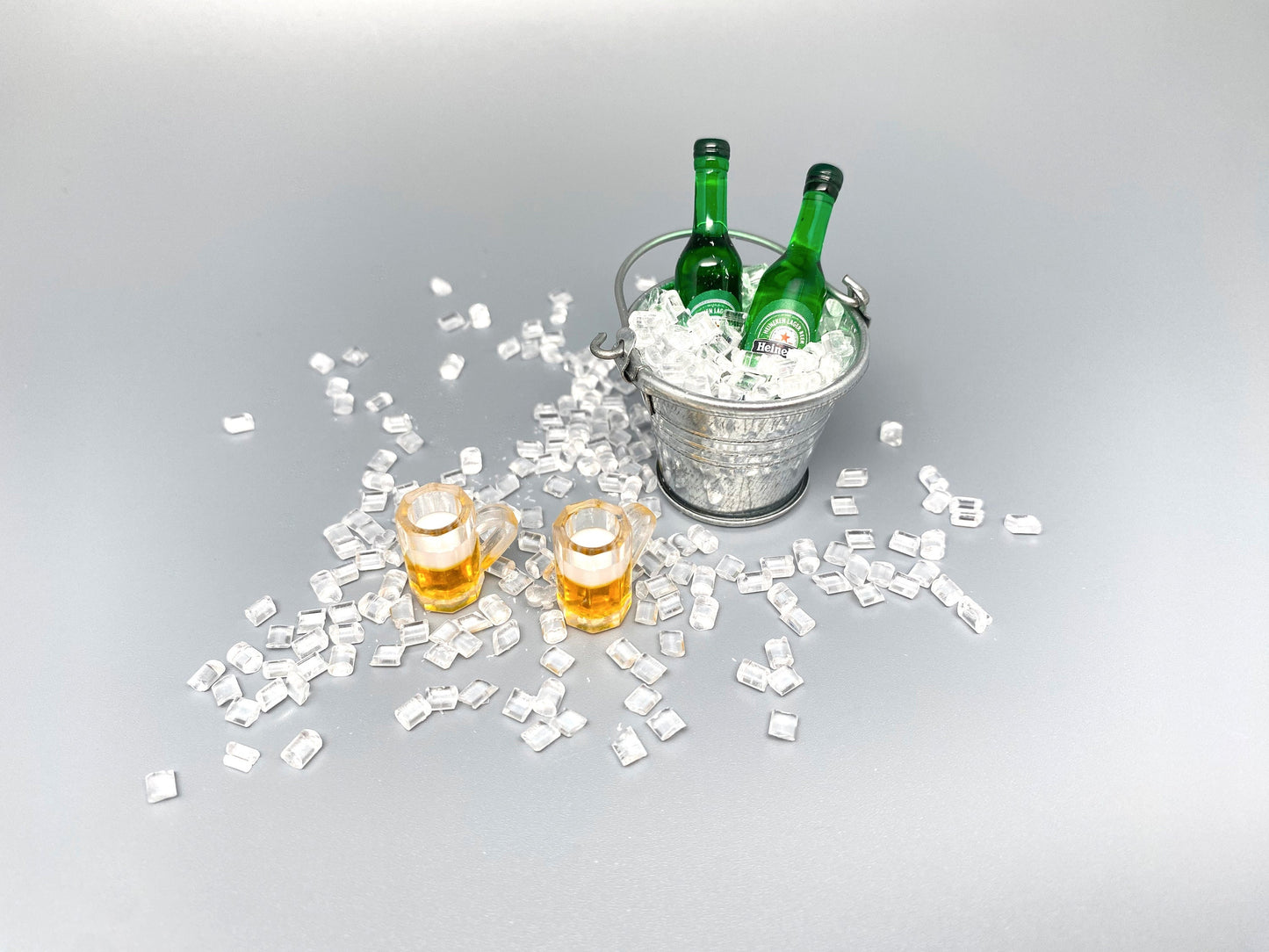 Miniature Ice Bucket And Beer Set. Party Fun Dollhouse Accessories. 1:6 Scale