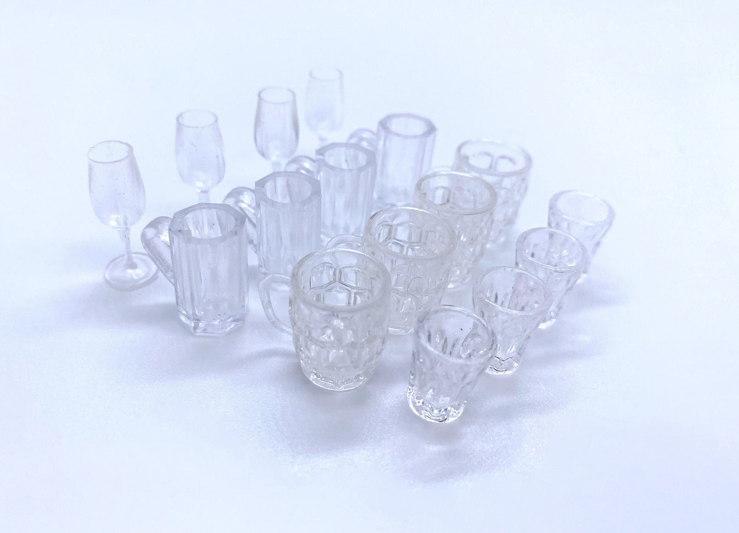 1:12 Scale Miniature Drinking Glasses (16 Pieces). Handmade Dollhouse Kitchen Accessories