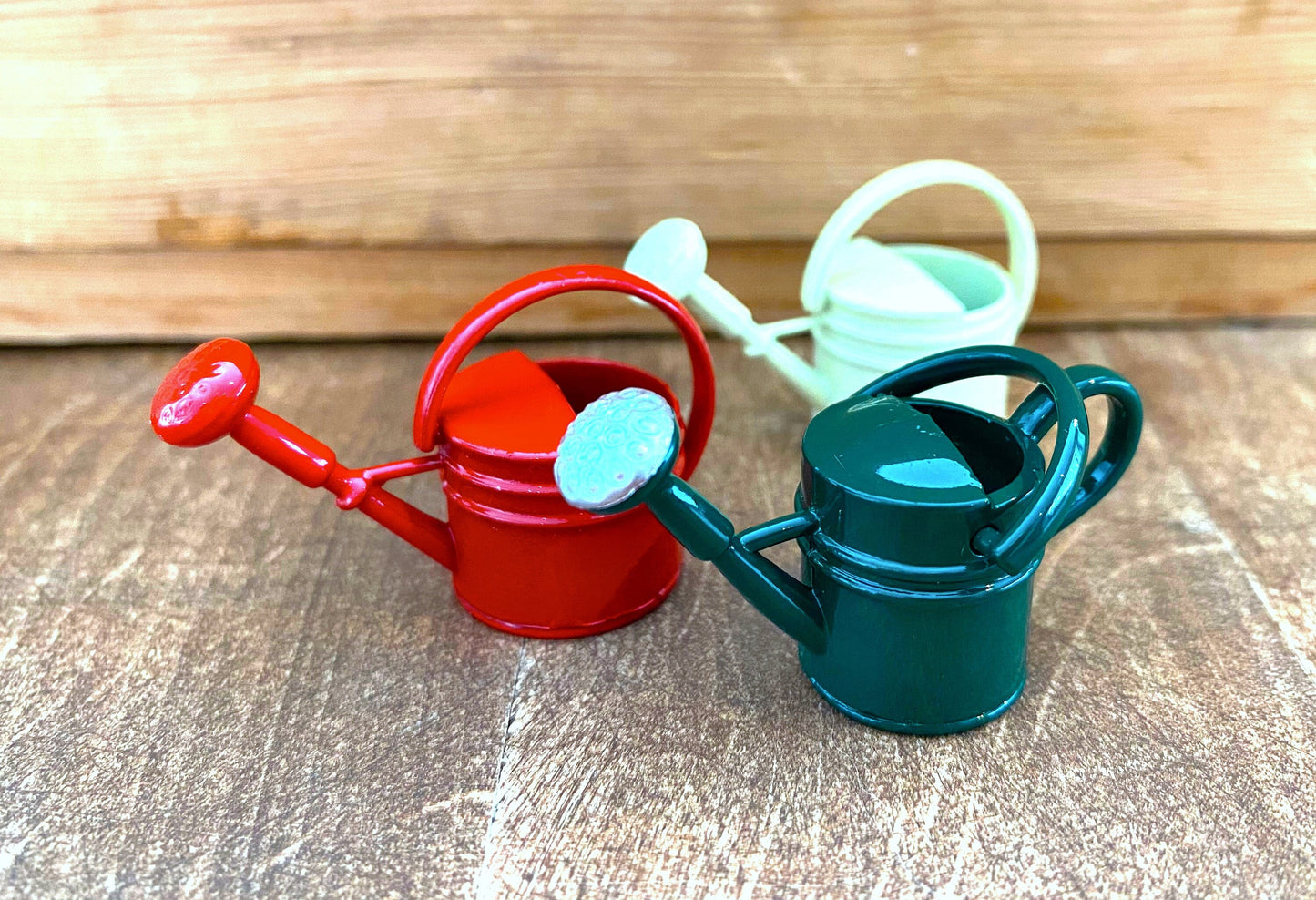 Miniature Watering Can Red Green Yellow Dollhouse Garden Accessories 1:12 Scale