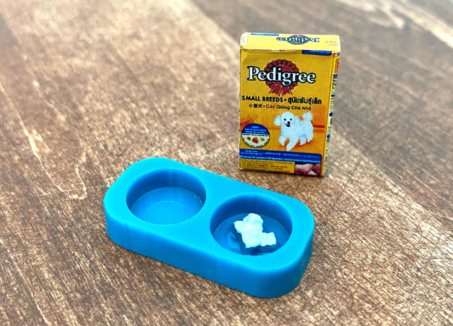 Miniature Dog or Cat Food and Bowl. Dollhouse Accessories. 1:12 Scale