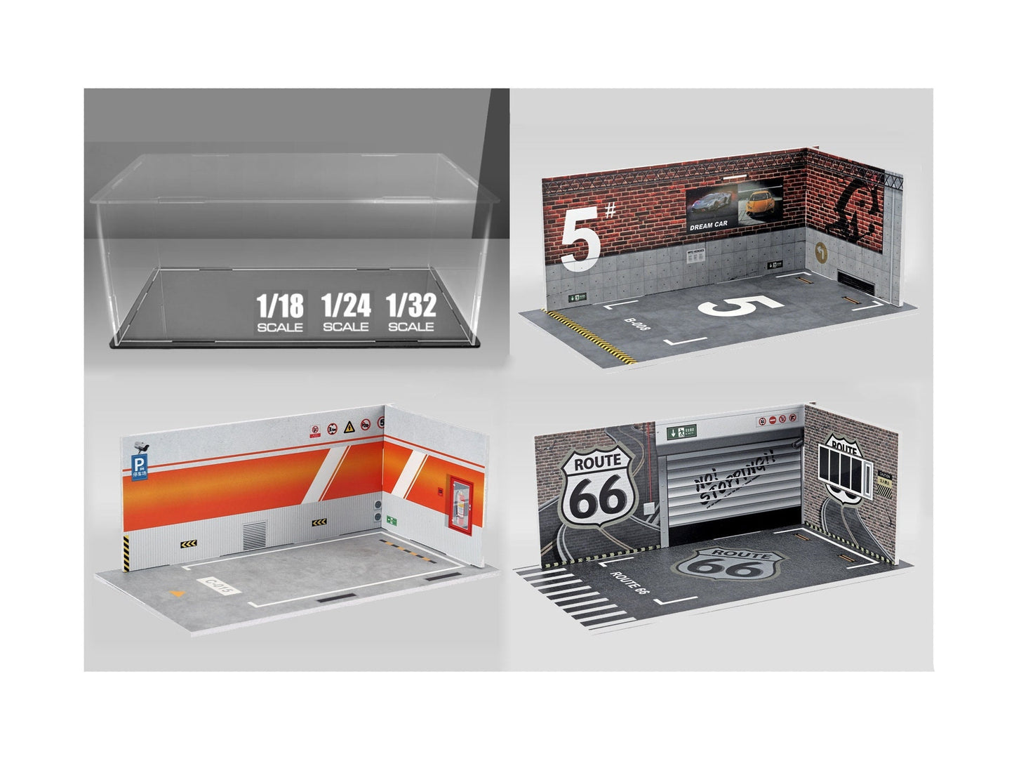 Miniature Diorama Acrylic Dust-Proof Display Case Garage Scene Toy Cars 1:18 1:24 1:32 Scale