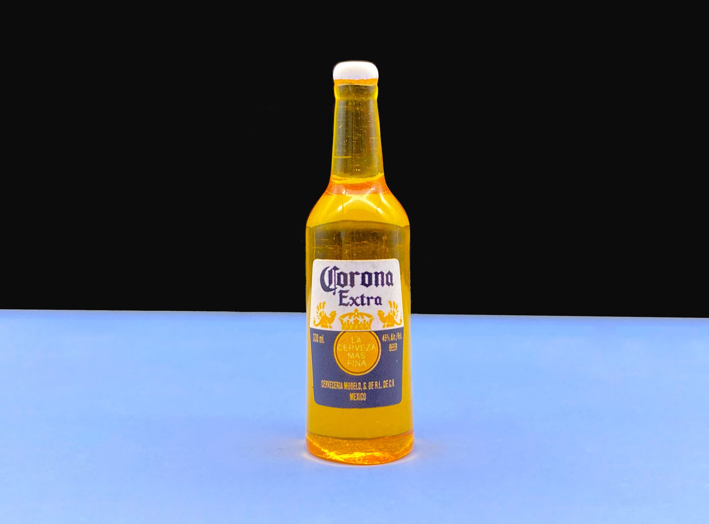 Miniature Corona Beer Bottle 1:6 Scale Dollhouse Bar Prop Side View