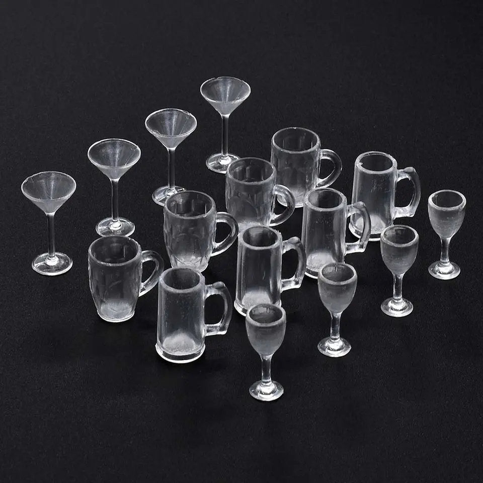 1:12 Scale Miniature Drinking Glasses 16 Pieces Handmade Dollhouse Kitchen Accessories