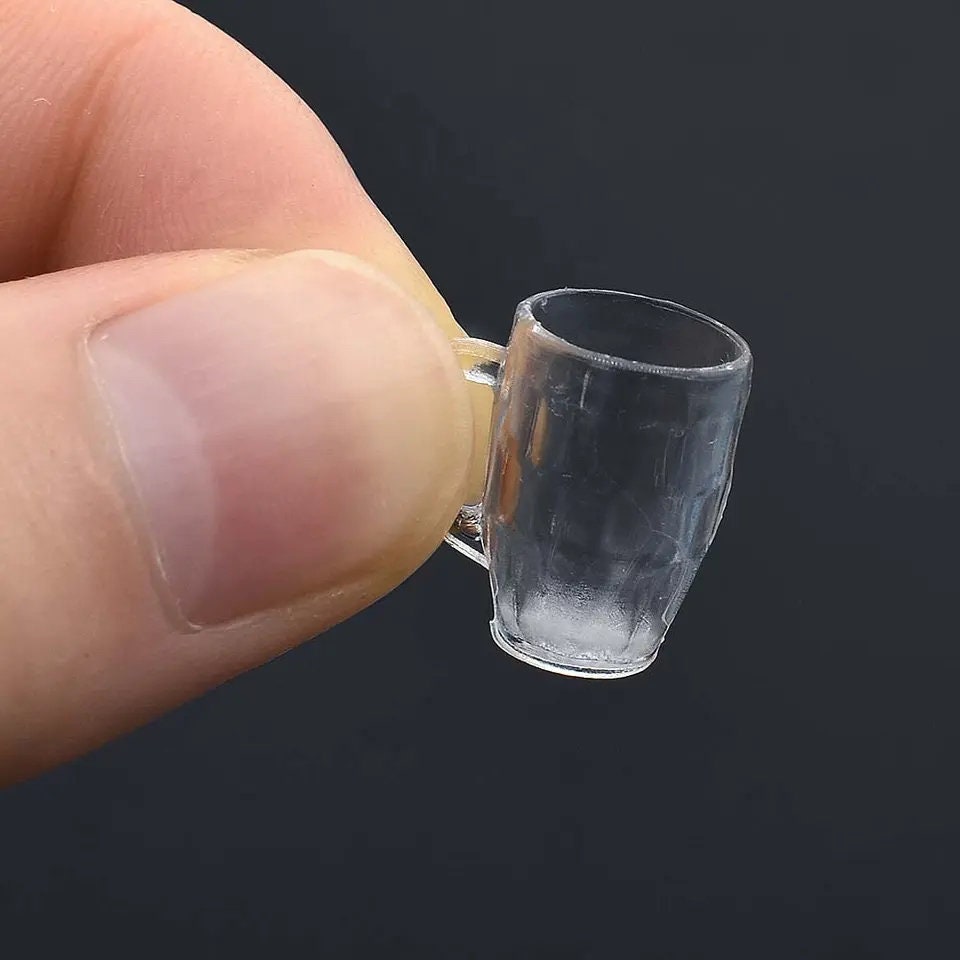 1:12 Scale Miniature Drinking Glasses (16 Pieces). Handmade Dollhouse Kitchen Accessories