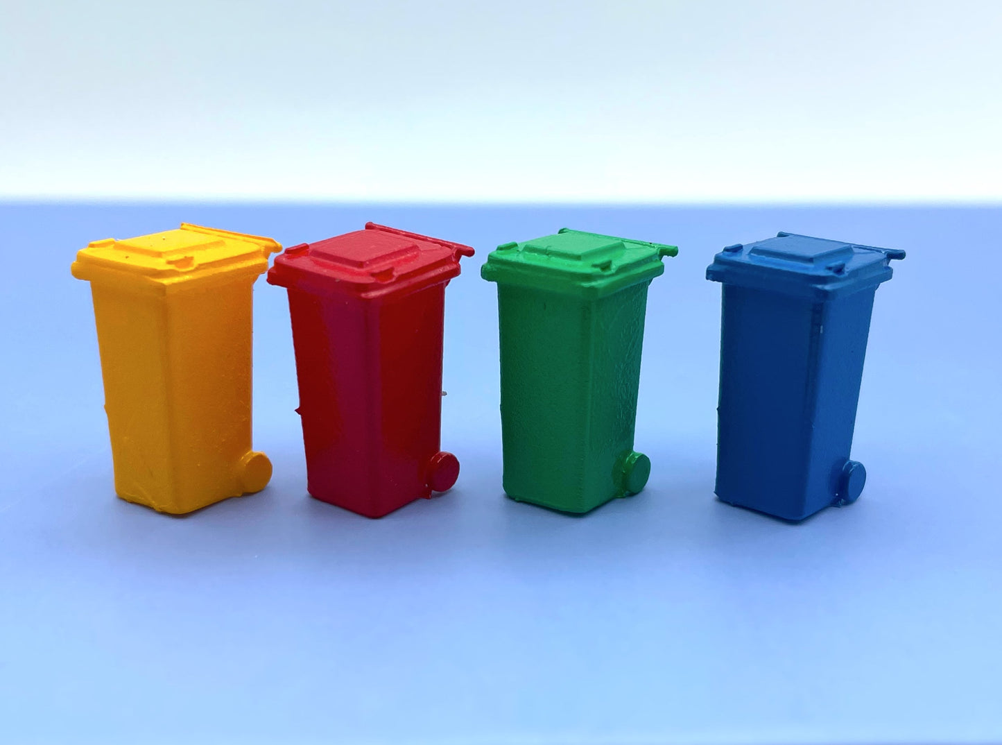 Miniature Trash Cans / Waste Bins with Wheels. 1:64 Scale. 2cm Tall