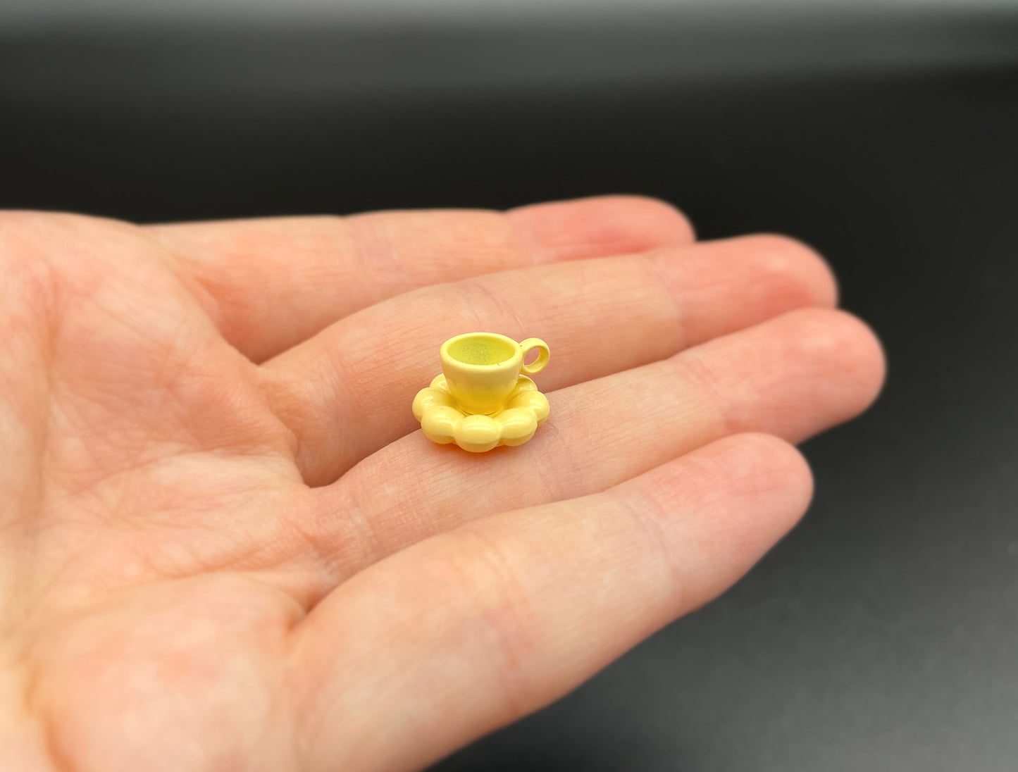 Miniature Yellow Coffee Cup and Saucer 1:12 Scale Dollhouse Accessory