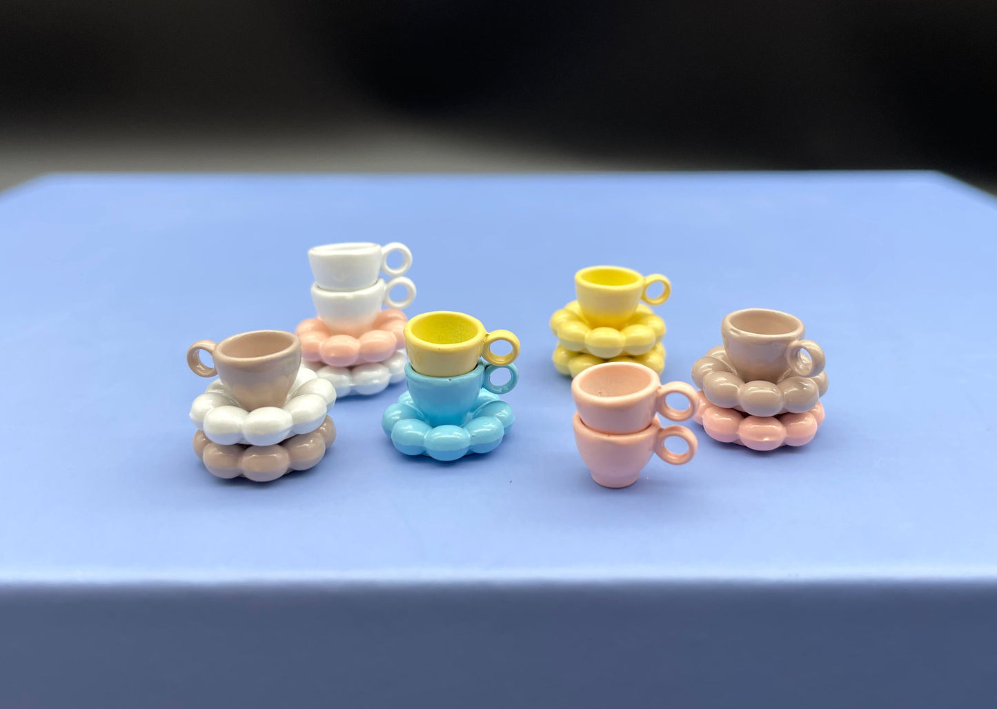 Miniature Coffee Cup with Saucer Yellow Blue White Pink or Brown 1:12 Scale