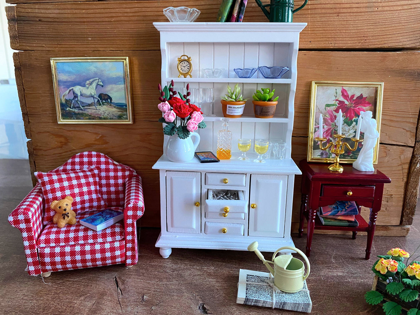 Miniature Cabinet Bookcase. Dollhouse Hallway Accessories 1:12 Scale