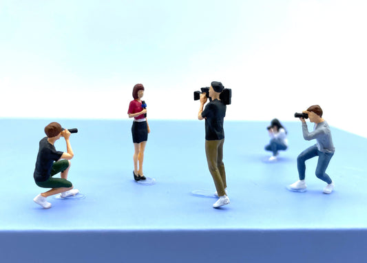 Miniature Human Figures. Photographer, Cameraman and News Anchor. 1:64 Scale
