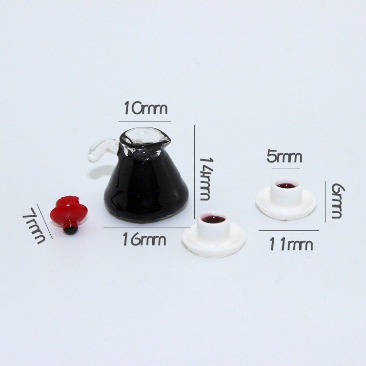 Miniature Coffee Pot with Cups Set 1:12 Scale Dollhouse Kitchen Prop