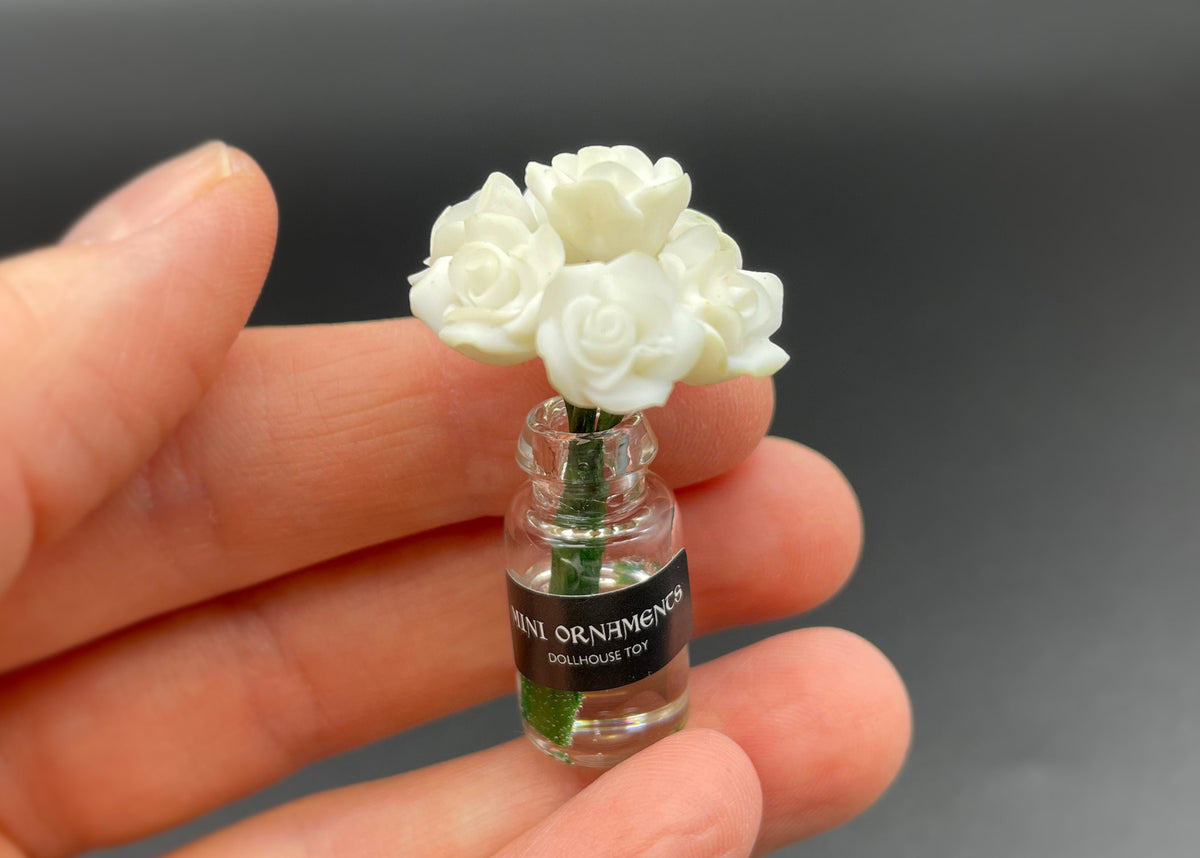 Miniature Rose Bouquet in Vase 1:12 Scale Detail View