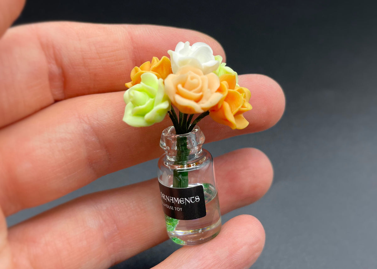 Miniature Roses in Glass Vase 1:12 Scale Dollhouse Front View