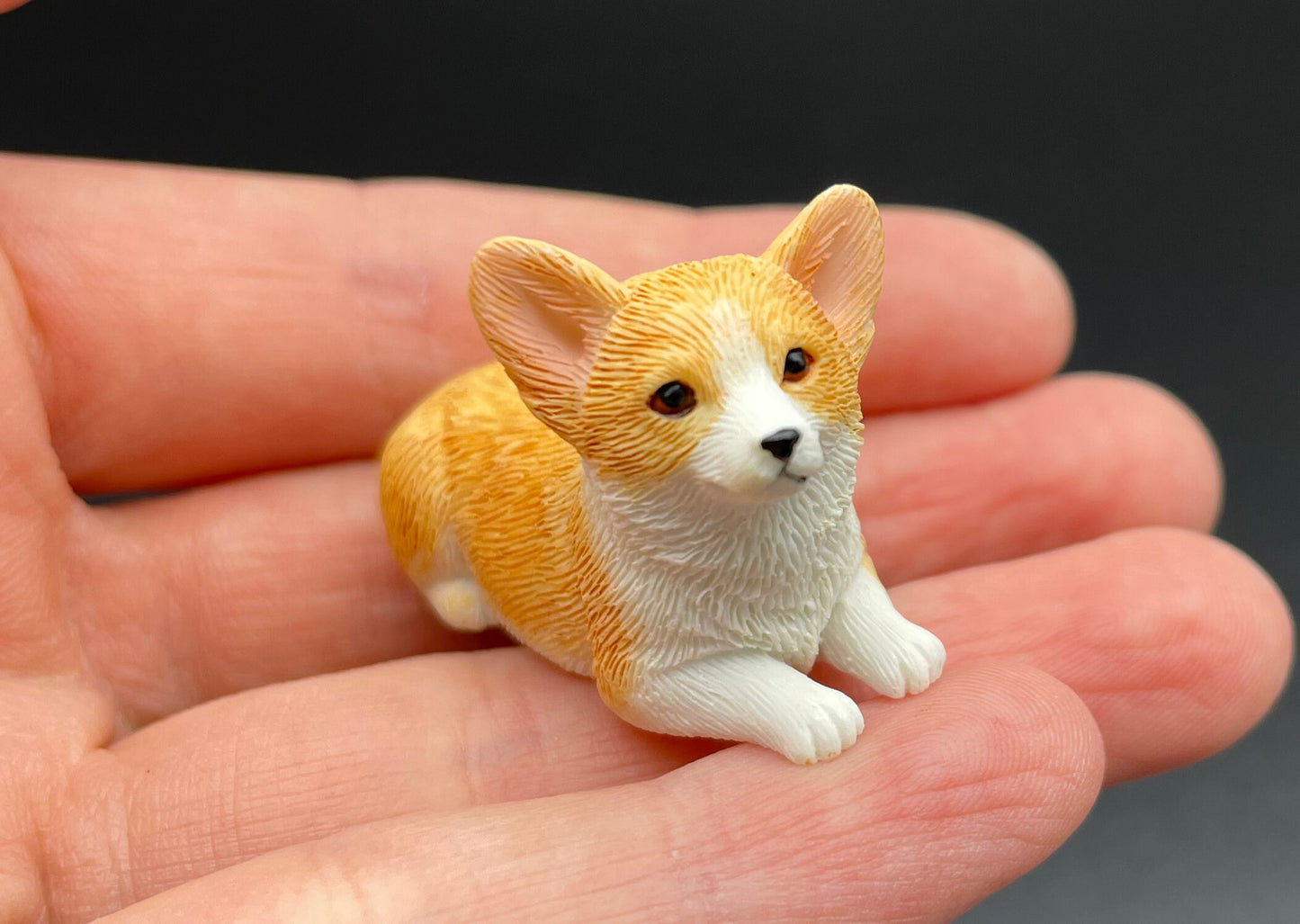 Miniature Corgis. 'Orange' / Red and White Corgi Dog. Puppy 1:12 Scale Model
