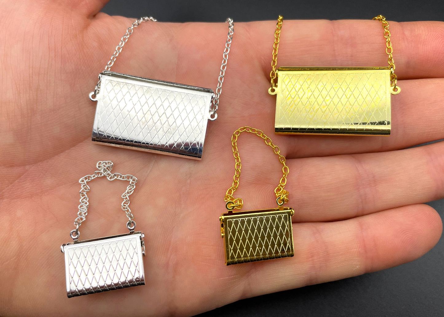 1:12/6 Scale Miniature Gold or Silver Bags. Clutch Purse Handbag. Accessory Model Dollhouse. Barbie