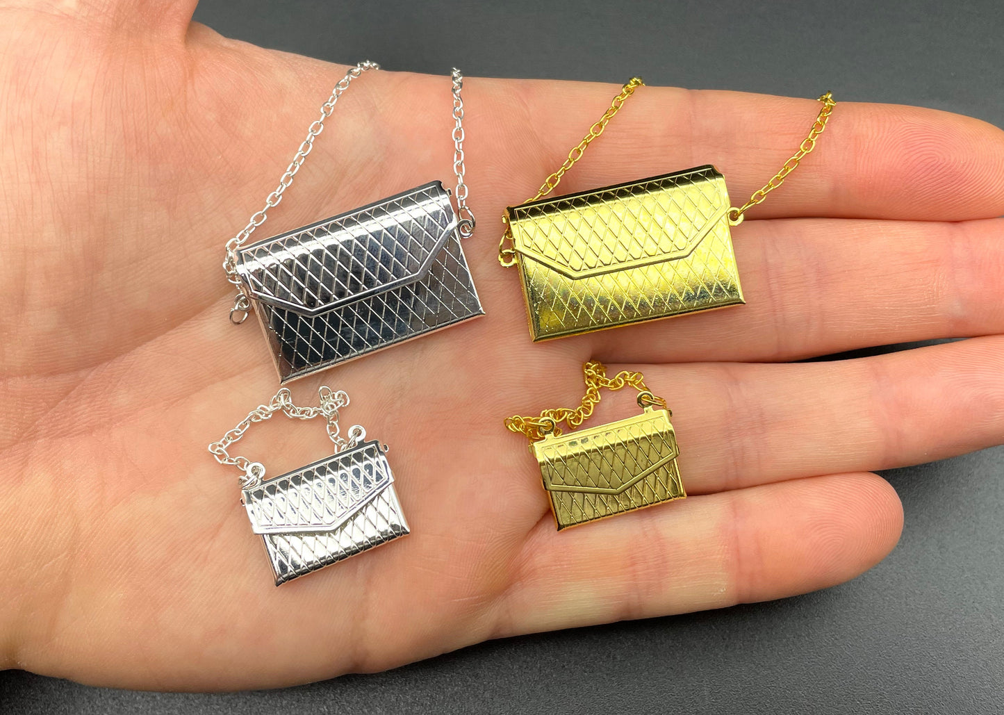 1:12/6 Scale Miniature Gold or Silver Bags. Clutch Purse Handbag. Accessory Model Dollhouse. Barbie