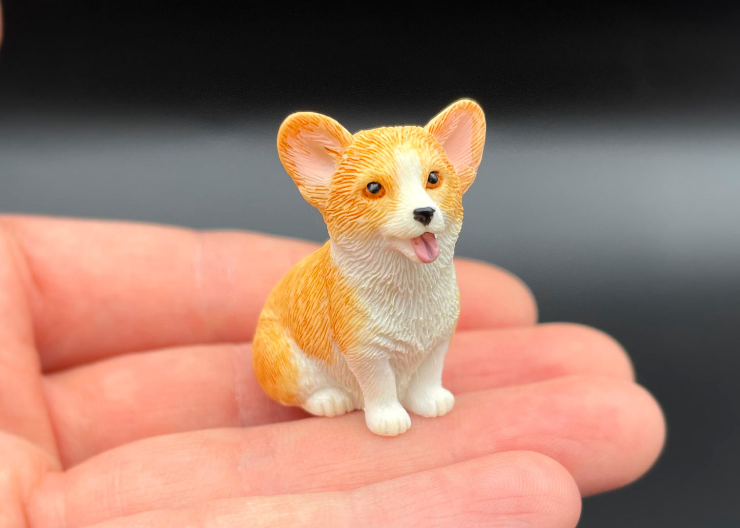 Miniature Corgis. 'Orange' / Red and White Corgi Dog. Puppy 1:12 Scale Model