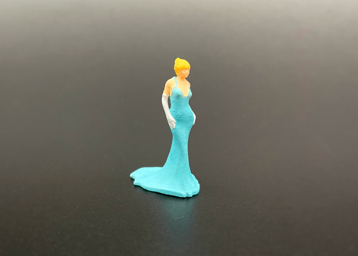 Miniature Princess in Blue Ball Room Dress. 1:64 Scale Human Figure