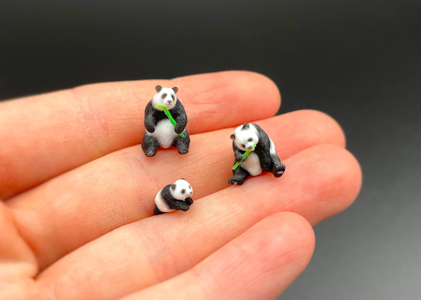 Miniature Panda Bear Family. 1:64 and 1/87 Scale Figures