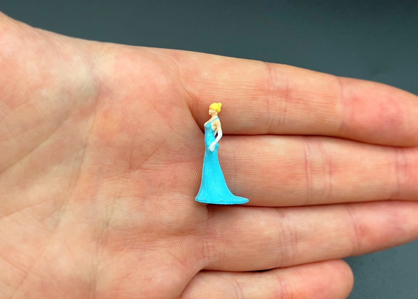 Miniature Princess in Blue Ball Room Dress 1:64 Scale Human Figure