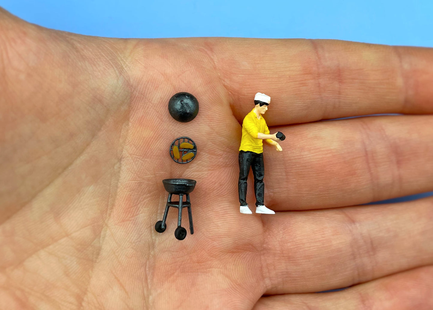 Miniature Chef Figure at BBQ Grill 1:64 Scale Human Model
