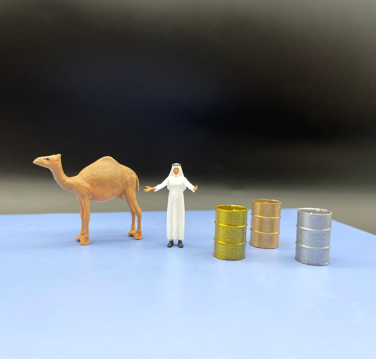 Oil Sheikh Oil Barrels and Camel Miniature Figures Models 1:64 Scale