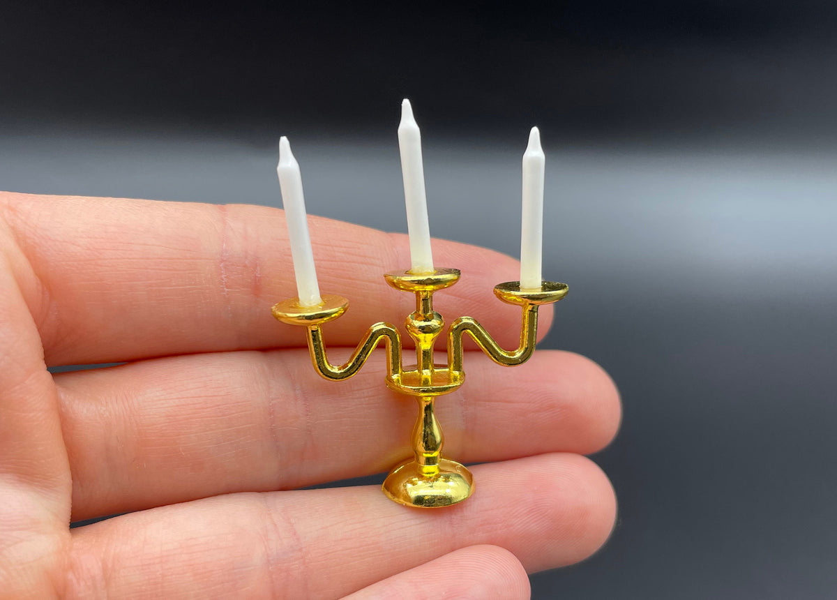 Miniature Gold Candelabra Set 1:12 Scale Dollhouse Decoration Detail