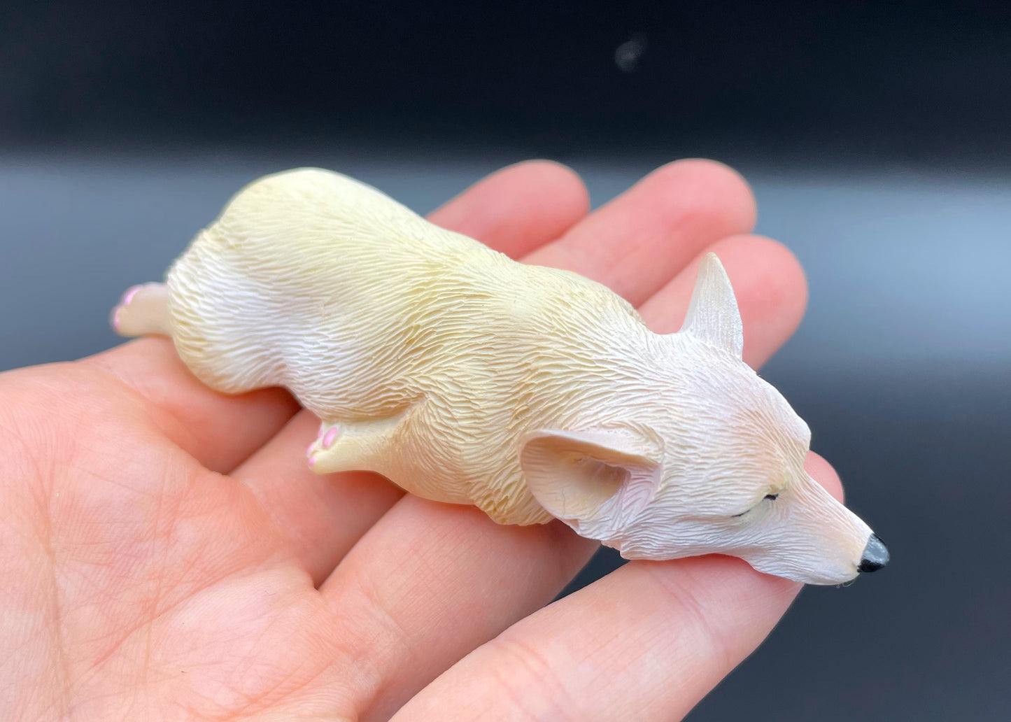 Miniature Sleeping Corgi Dog Magnet 1:6 Scale Pink Color