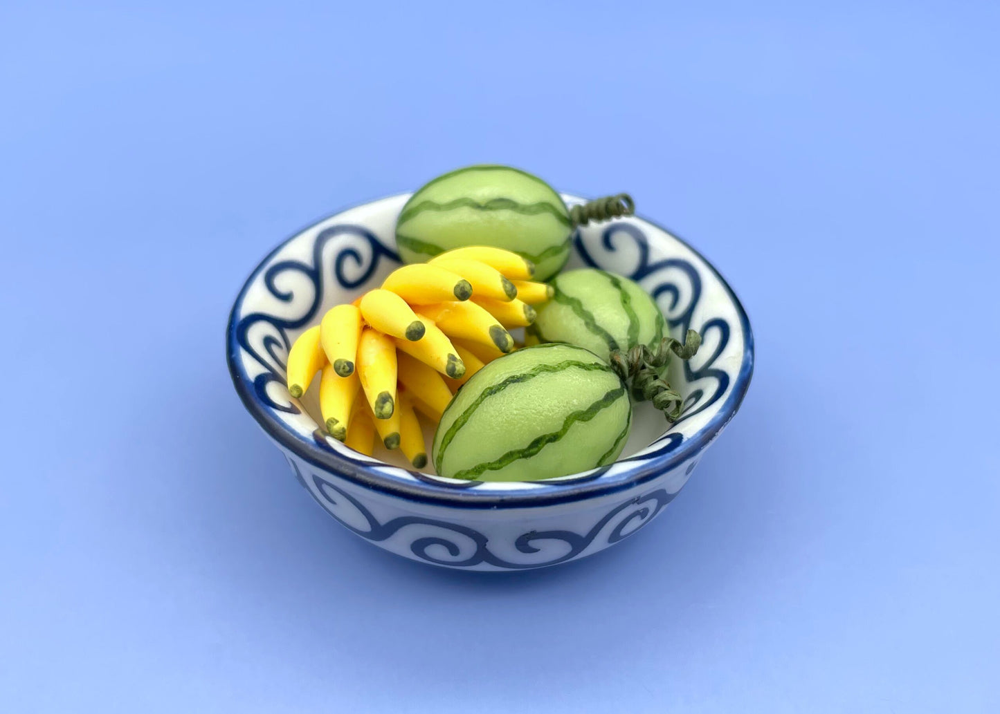 Miniature Bananas and Watermelon Fruit Dollhouse Kitchen Accessories 1:12 and 1:24 Scale