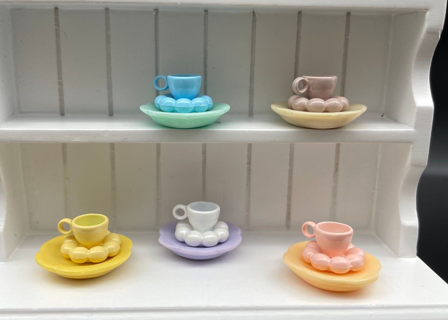 Miniature Flower Style Saucers. Set Of Two Plates. Kitchen Cooking. Dollhouse Accessories 1:12 Scale