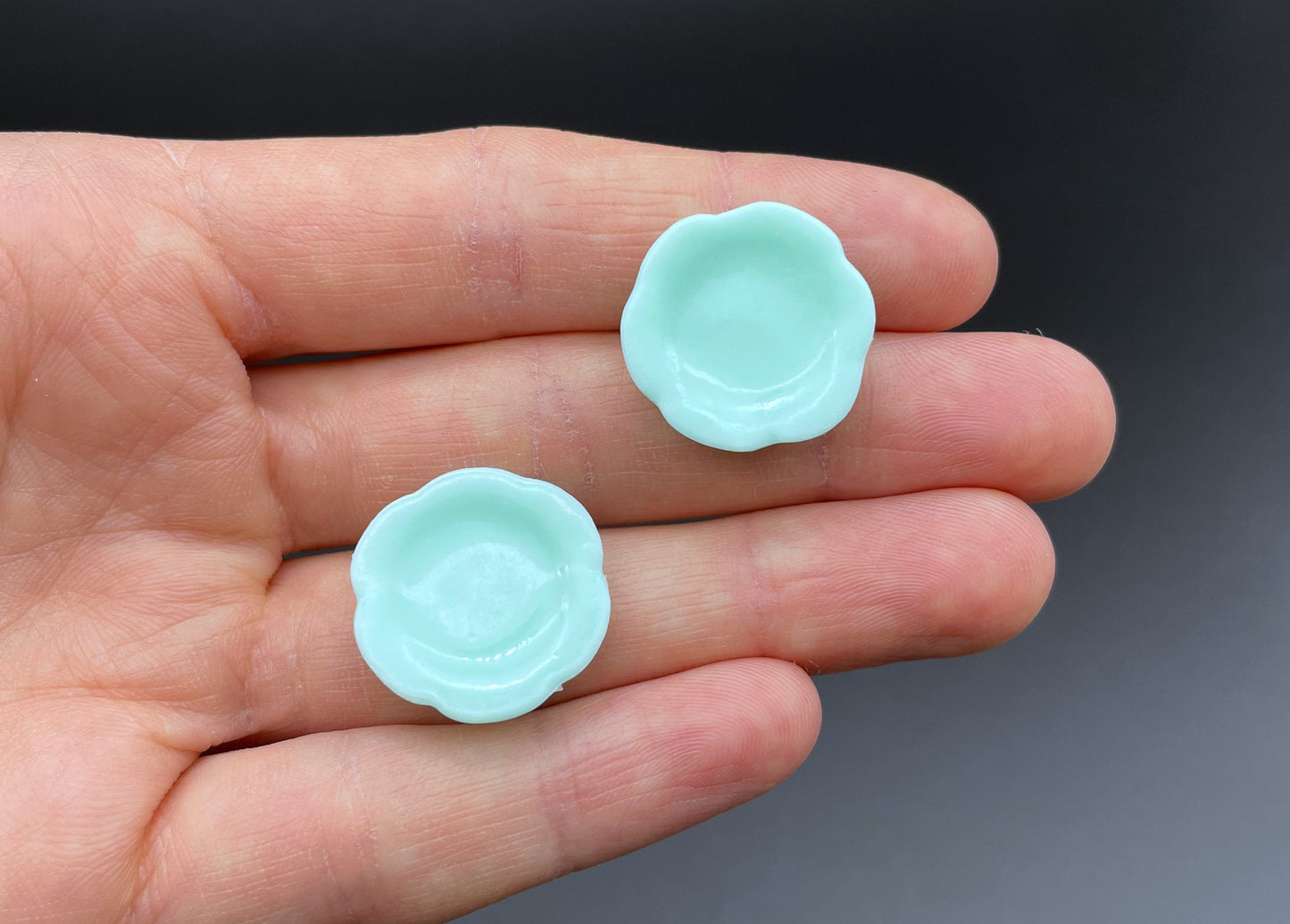 Miniature Flower Style Saucers. Set Of Two Plates. Kitchen Cooking. Dollhouse Accessories 1:12 Scale