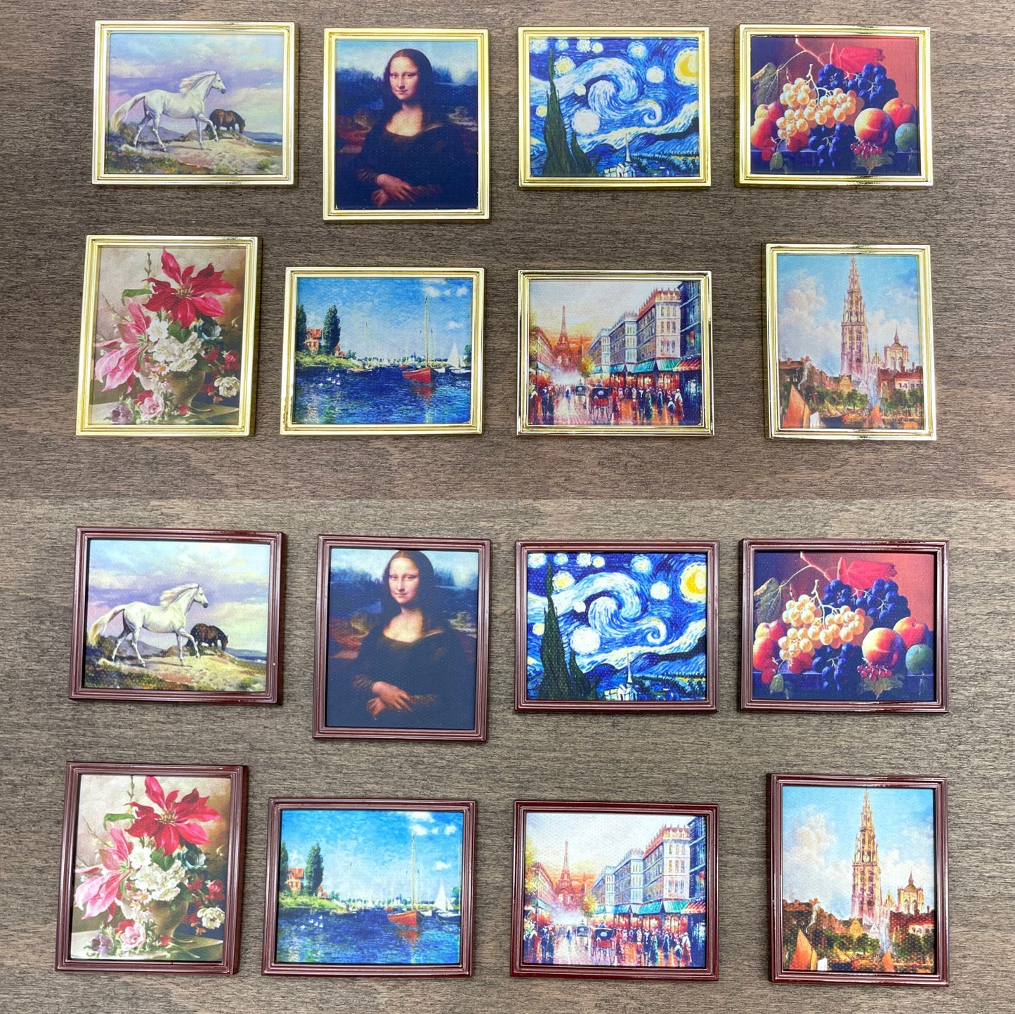 Miniature Oil Paintings in Gold or Brown Frame 1:12 Scale Dollhouse Accessories