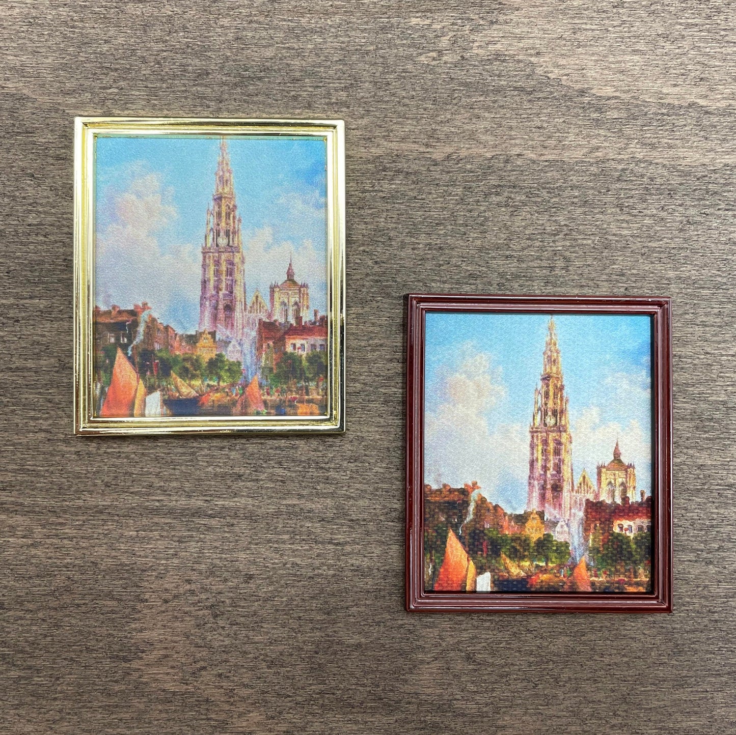 Miniature Oil Paintings in Gold or Brown Frame. 1:12 Scale Dollhouse Accessories