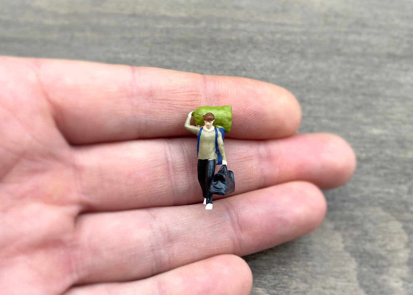 Miniature Backpacker Traveller Boy Figure 1:64 Scale Side View