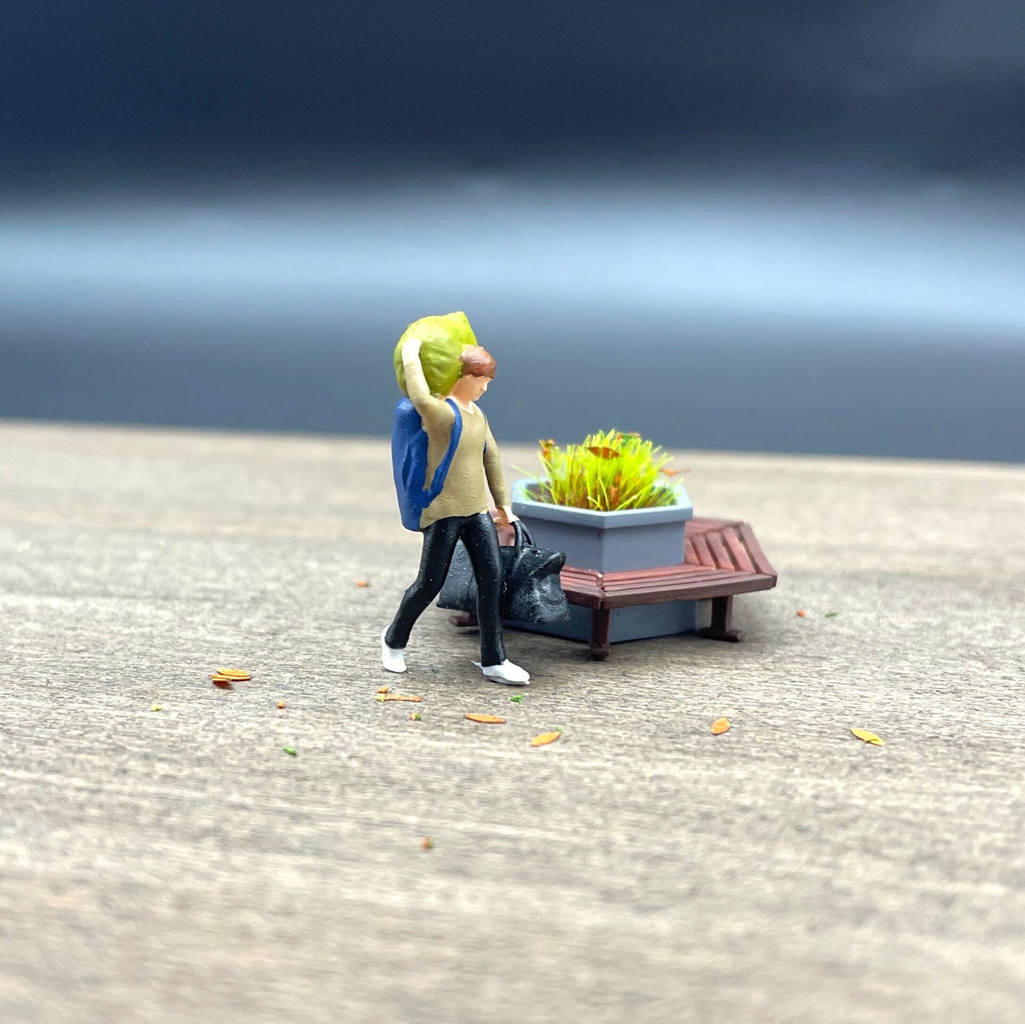 Boy Carrying Luggage Backpacker Traveller Miniature Human Figure 1:64 Scale