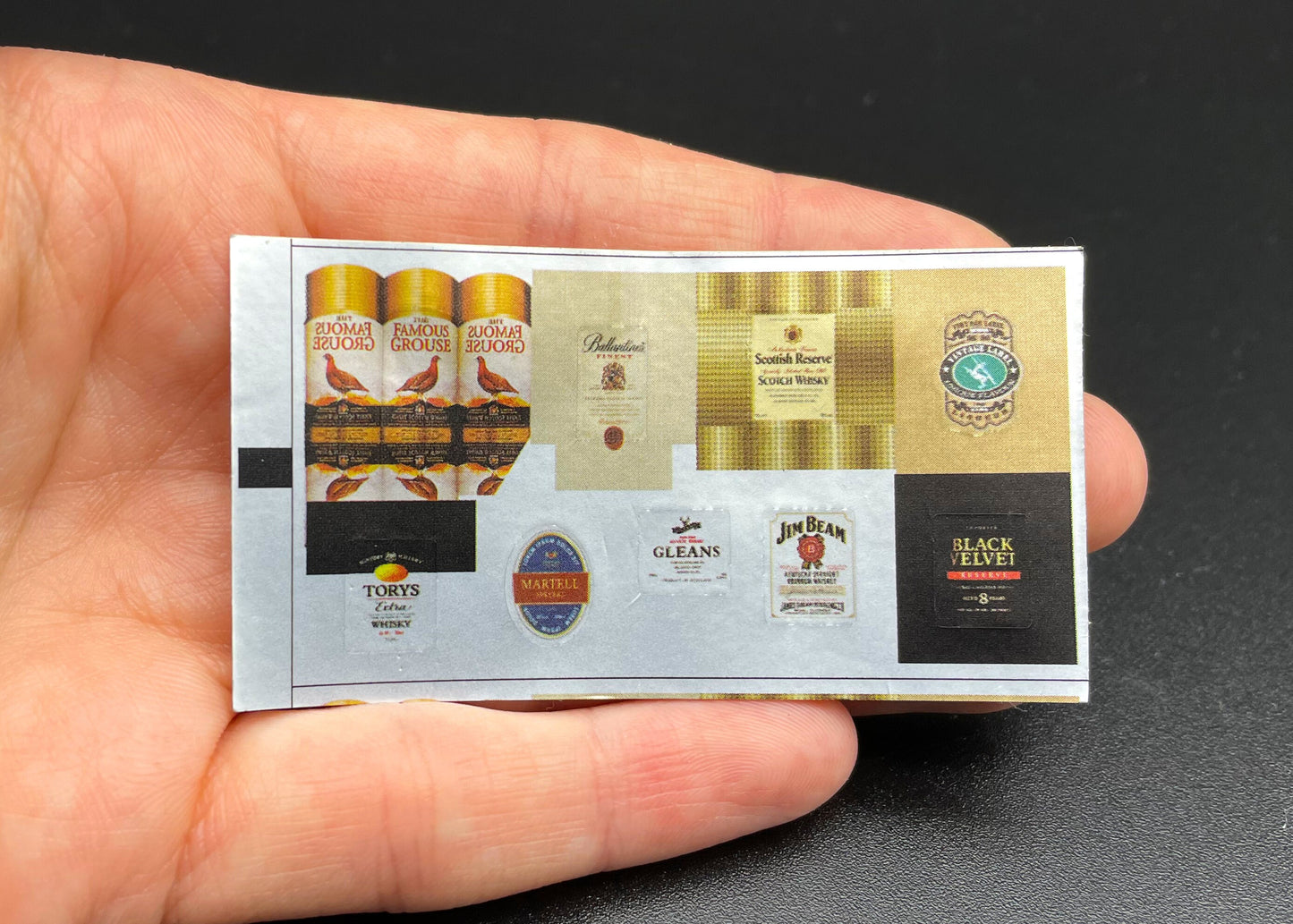 6 Miniature Whiskey Bottles Dollhouse Kitchen Accessories 1:24 Scale