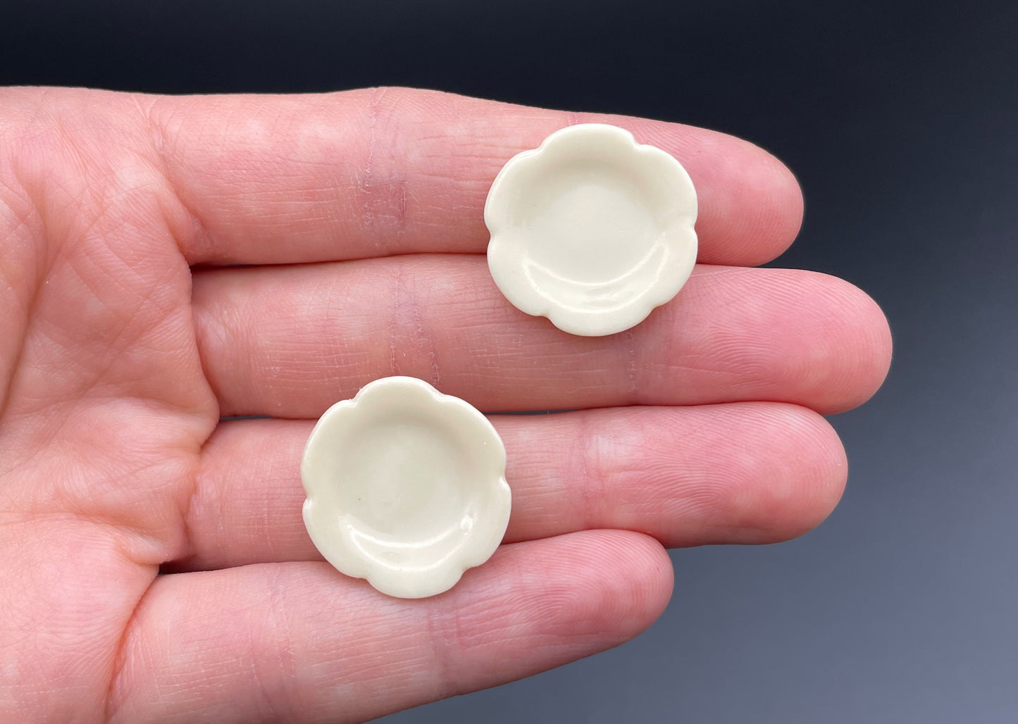 Miniature Flower Style Saucers. Set Of Two Plates. Kitchen Cooking. Dollhouse Accessories 1:12 Scale