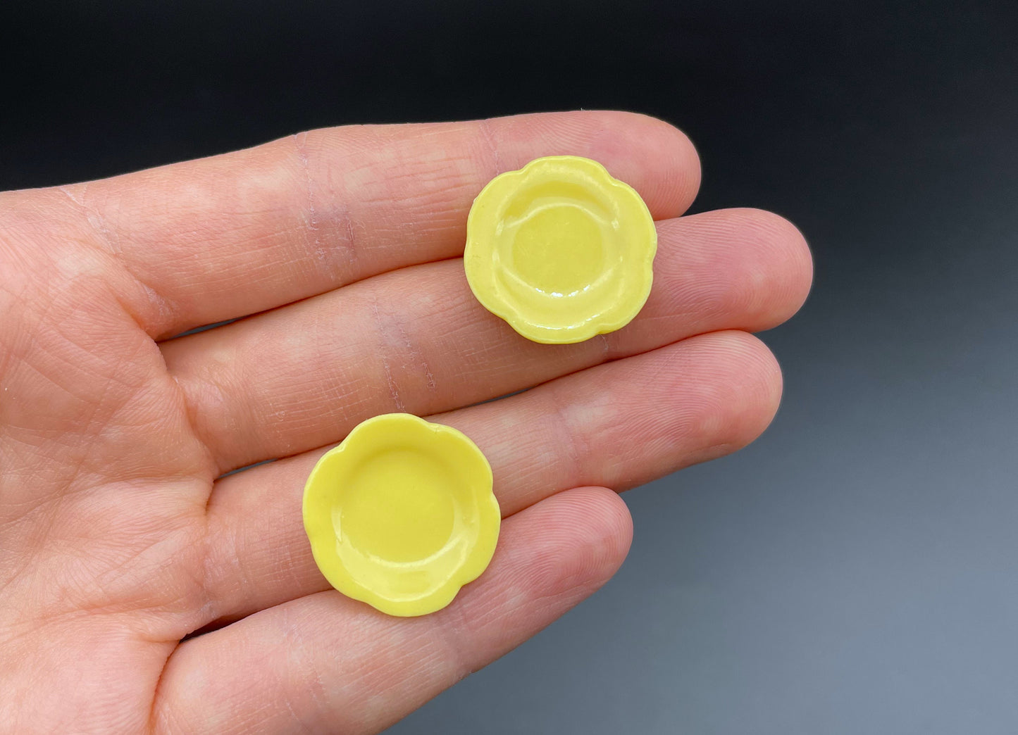 Miniature Flower Style Saucers. Set Of Two Plates. Kitchen Cooking. Dollhouse Accessories 1:12 Scale