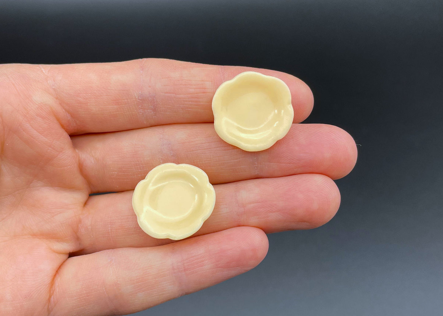 Miniature Flower Style Saucers. Set Of Two Plates. Kitchen Cooking. Dollhouse Accessories 1:12 Scale