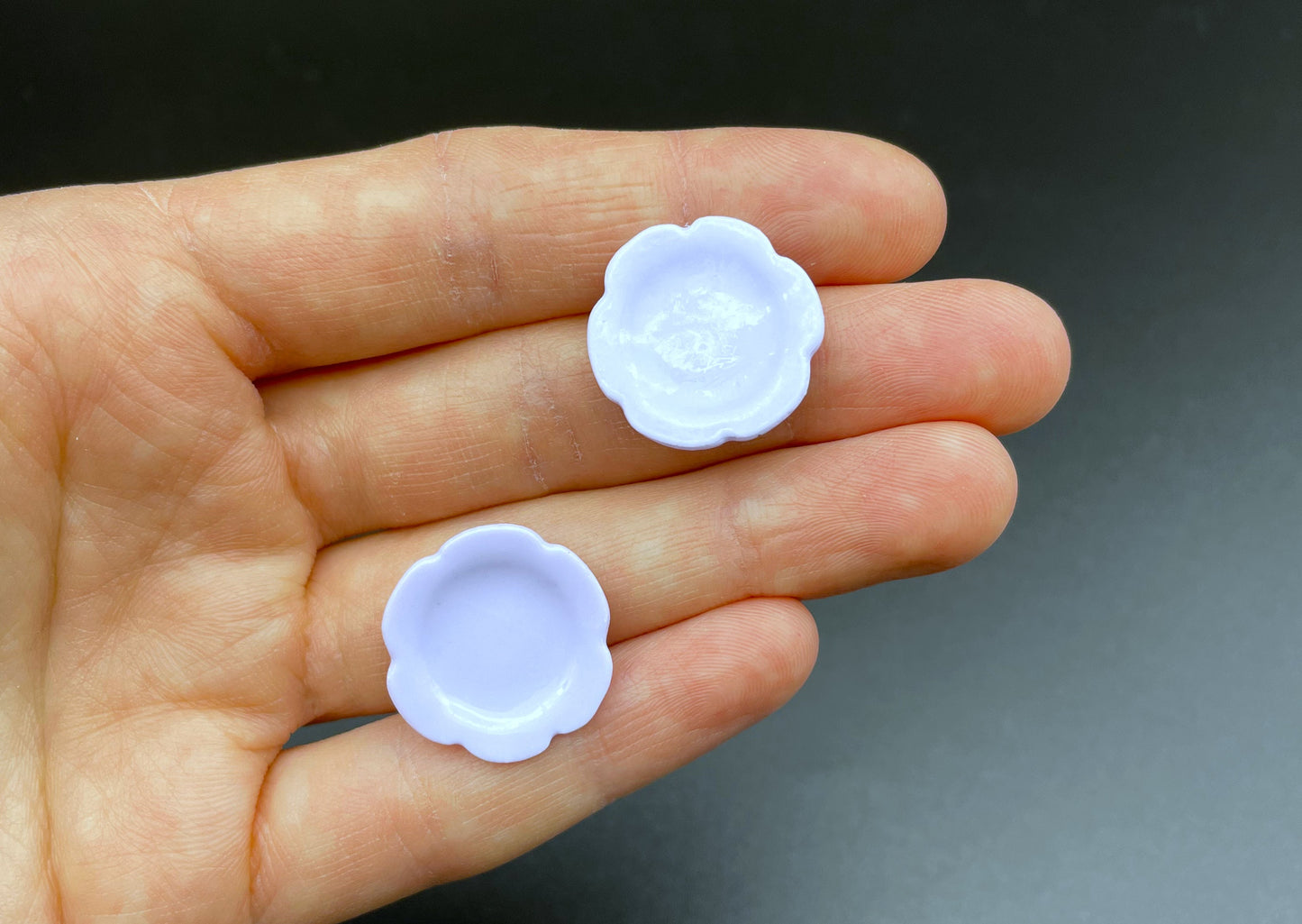 Miniature Flower Style Saucers. Set Of Two Plates. Kitchen Cooking. Dollhouse Accessories 1:12 Scale