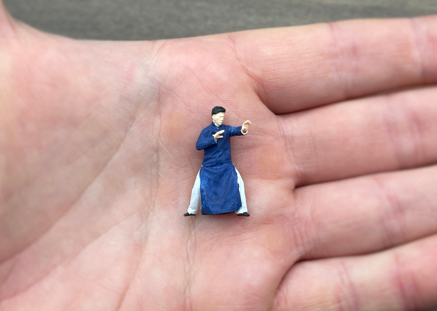 Blue Shaolin Kung Fu Fighter. Miniature Human Figure. 1:64 Scale